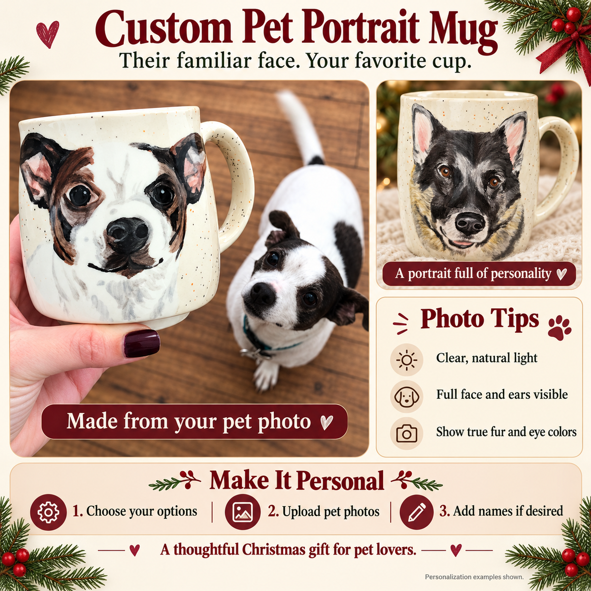Personalized Pet Portrait Mug | Christmas Gift for Pet Lovers