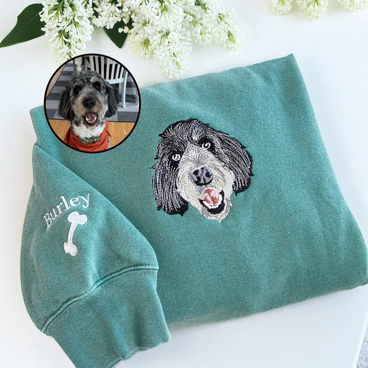 Custom Embroidered Pet Portrait Crewneck Sweatshirt