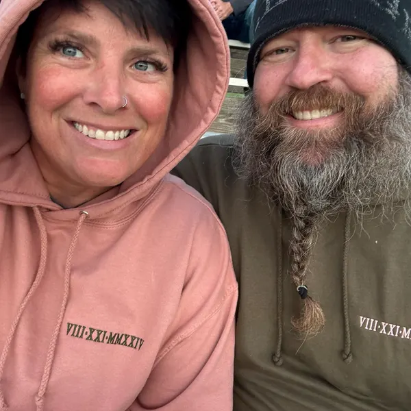 Personalized Roman Numeral Date Couple Hoodie