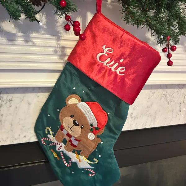 Festive Shiny Christmas Stocking, Personalized Embroidery