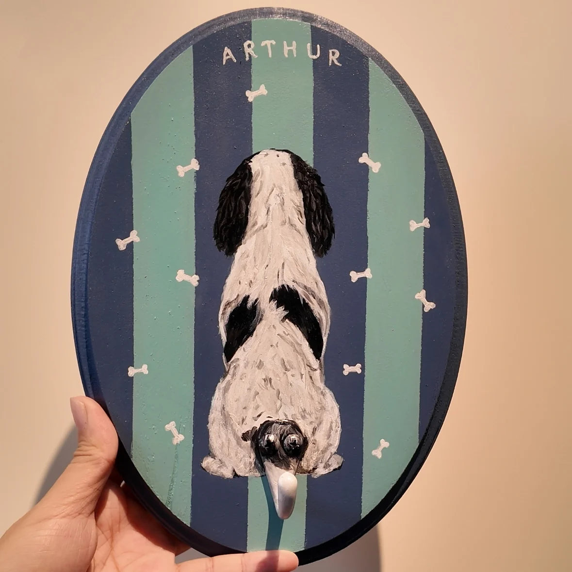 Custom Hand-Painted Pet Portrait Leash Hanger