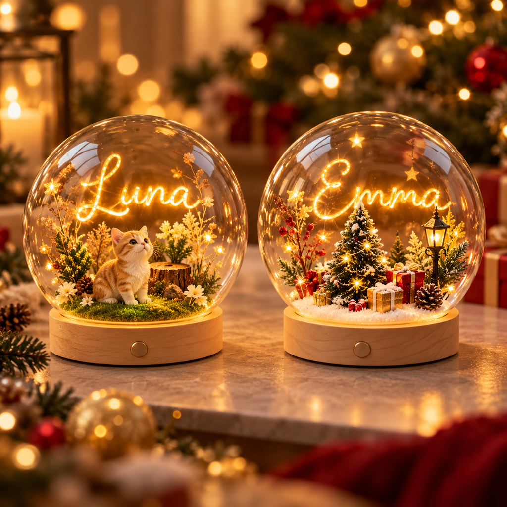 Custom Animal & Christmas Engraved Name Light Snow Globe