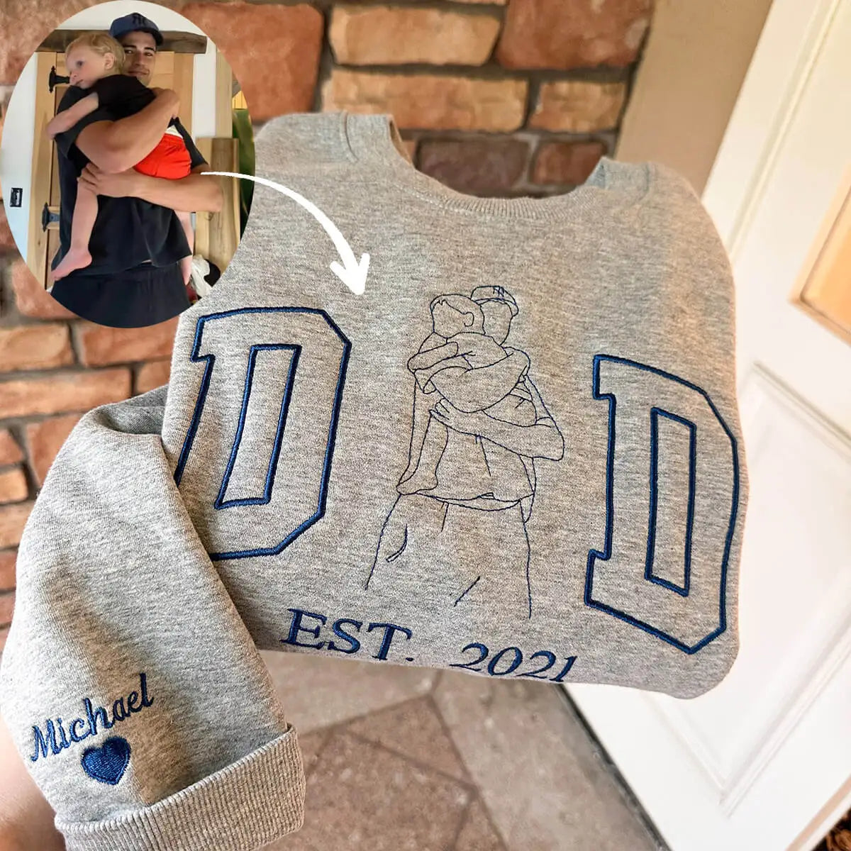 Custom Embroidered DAD Portrait Sweatshirt Father's Day Gift for Dad