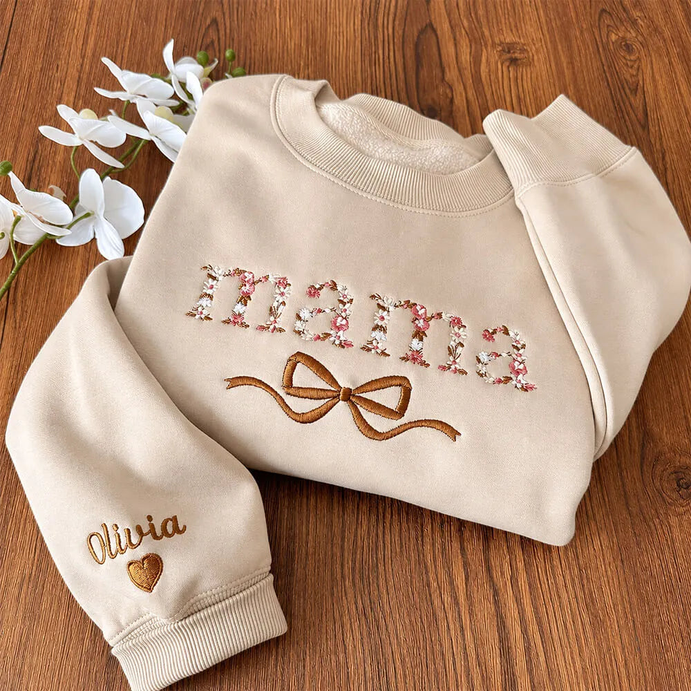 Custom Embroidered Flower Mama Bow Sweatshirt | Gift for Mom