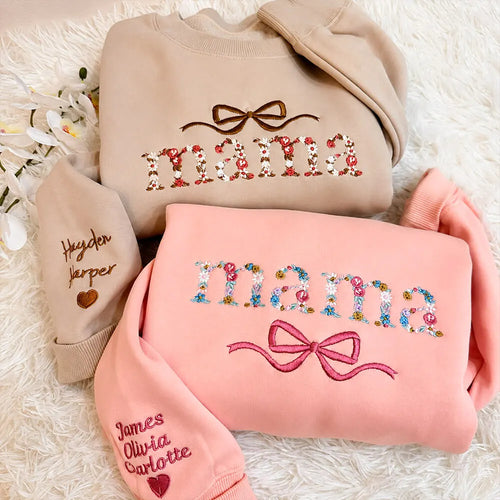 Custom Embroidered Flower Mama Bow Sweatshirt | Gift for Mom