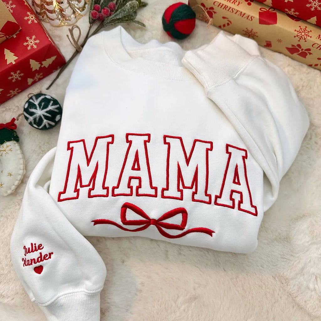 Custom Embroidered Mama Bow Sweatshirt