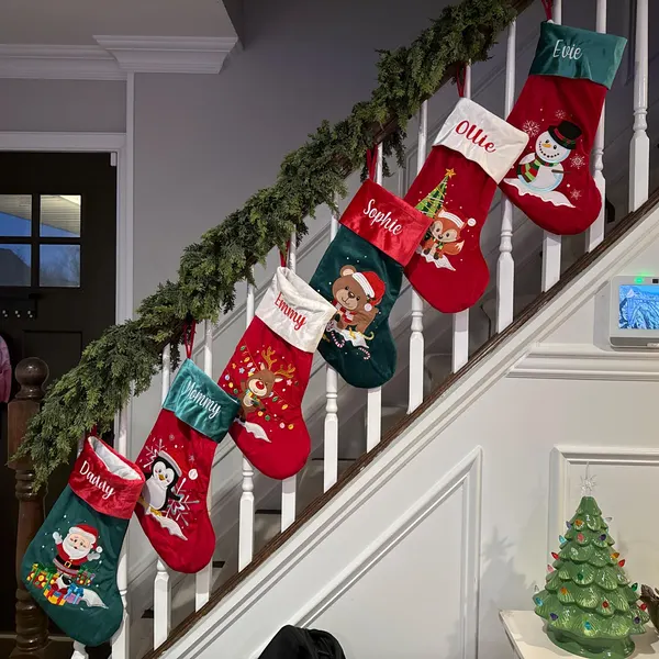 Festive Shiny Christmas Stocking, Personalized Embroidery