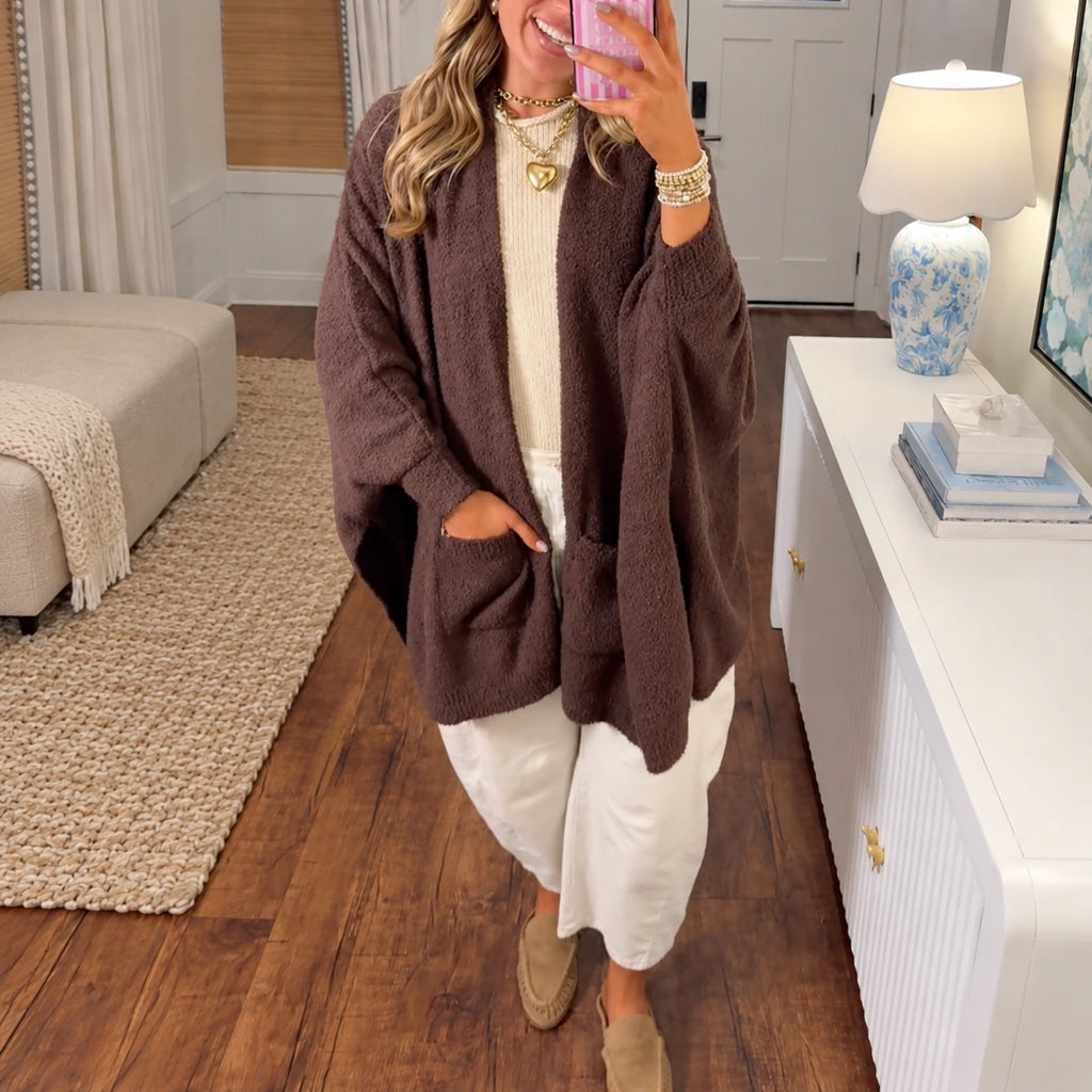 Women’s Cozy Sherpa Blanket Cardigan with Pockets