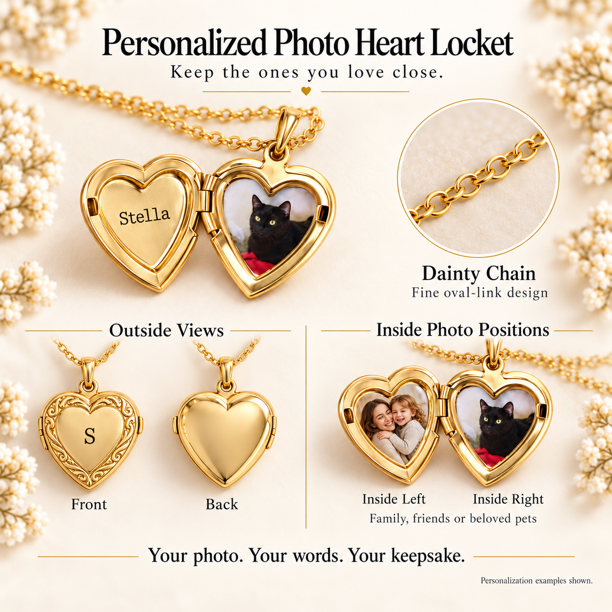 Personalized Photo Heart Locket Necklace