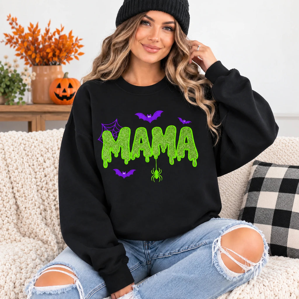 Halloween Mama Glitter Embroidered Sweatshirt