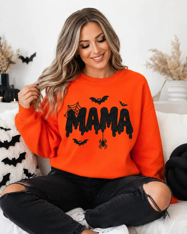 Halloween Mama Glitter Embroidered Sweatshirt