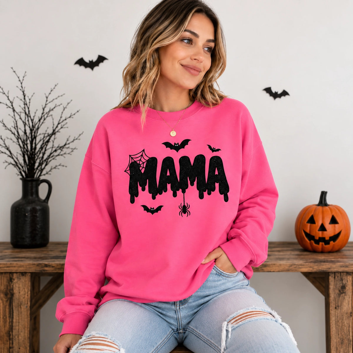 Halloween Mama Glitter Embroidered Sweatshirt
